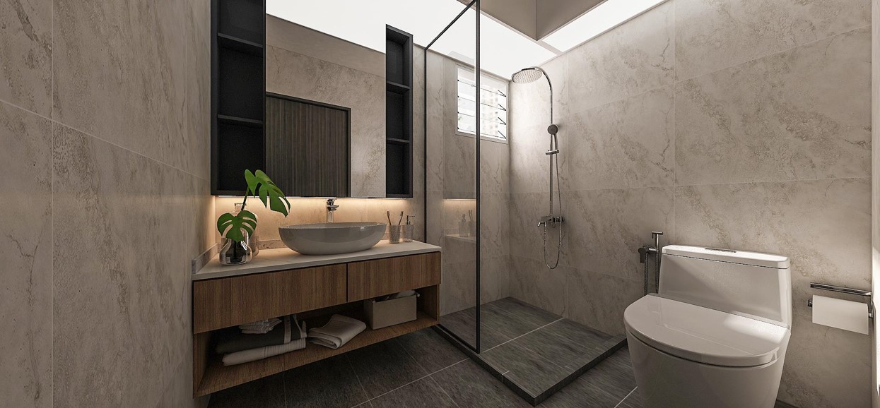 Stone master bathroom